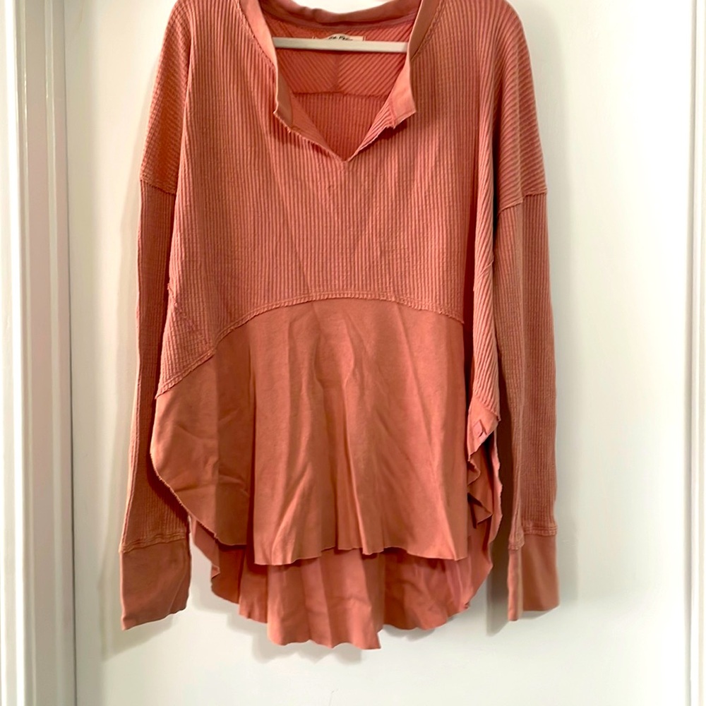 New with tag. Free people. Long sleeve, V neck top. Peach.